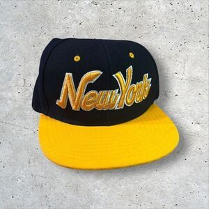 New York Snapback Hat Black Yellow Embroidered Spellout Premium Headwear